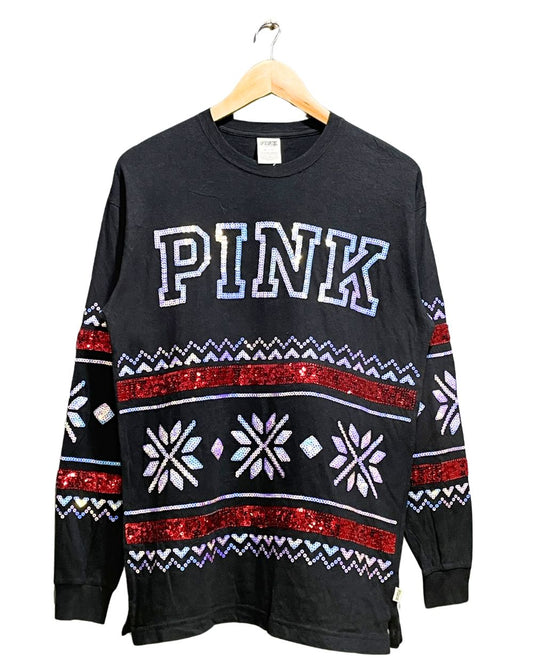 Pink Black Cotton T Shirt For Women XS | ThriftHub.pk