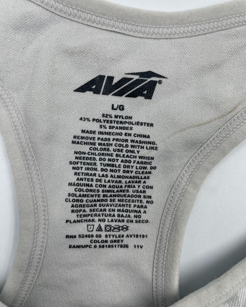 Avia Gray Sport Bra For Women L | ThriftHub.pk