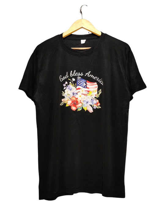 God Bless America Black Sport T Shirt  For Men L
