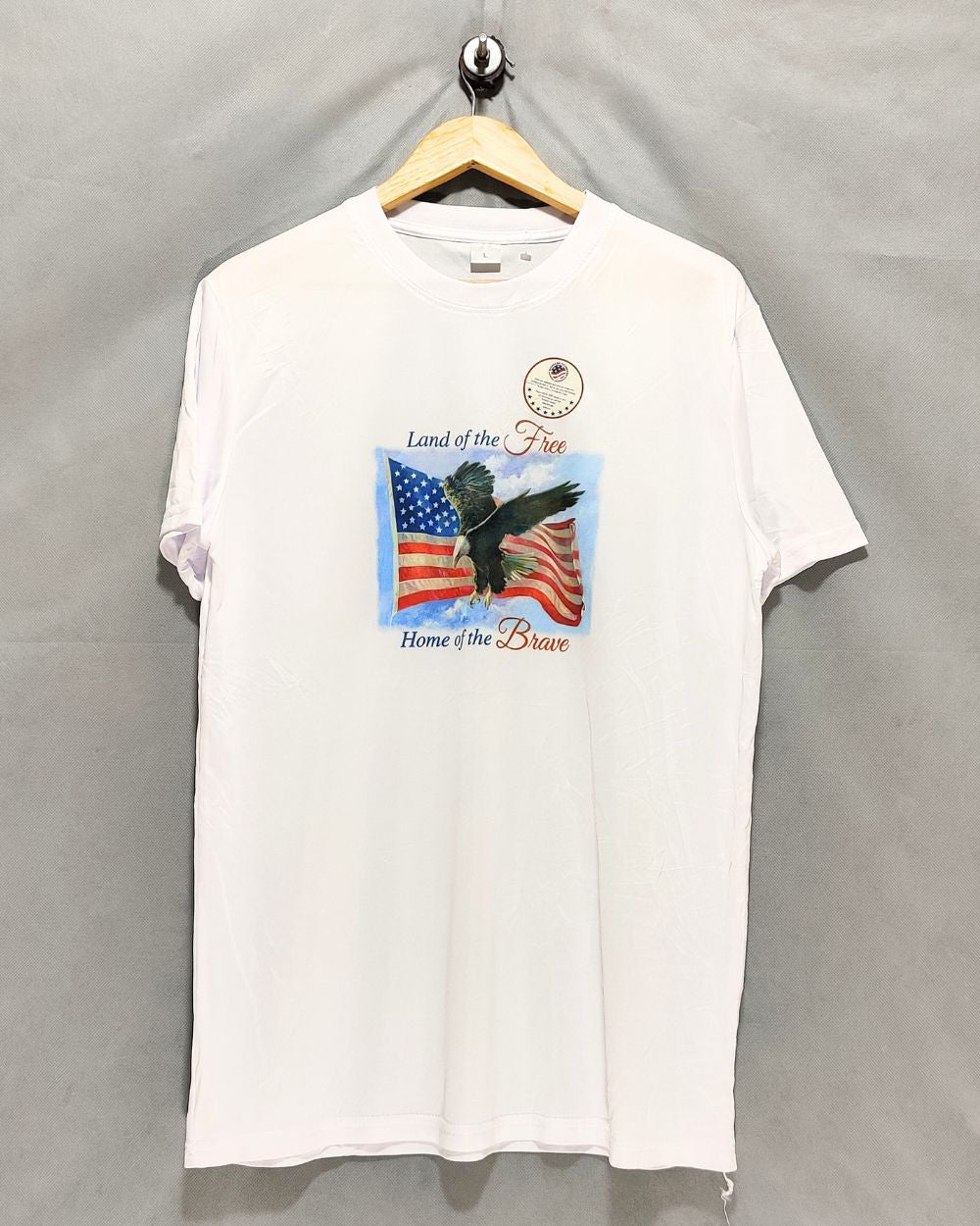 Land Of The Free White Sport T Shirt  For Men L