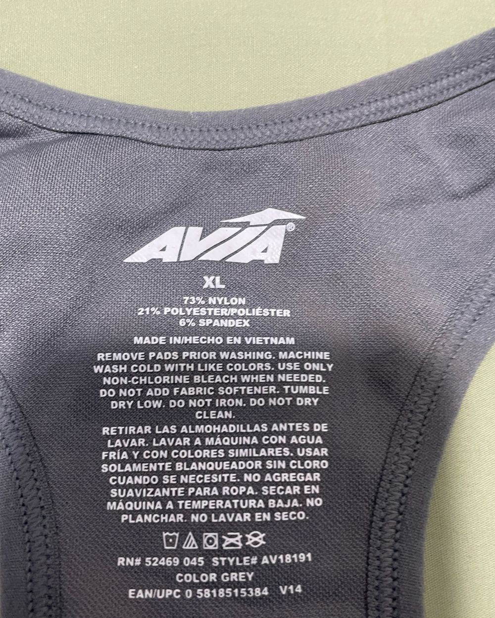 Avia Gray Sport Bra For Women Large